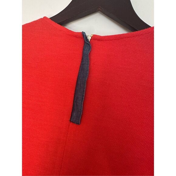 Sandro Red Wool Blend Long Sleeve Top With Denim Pop Size 8 - Picture 2 of 6